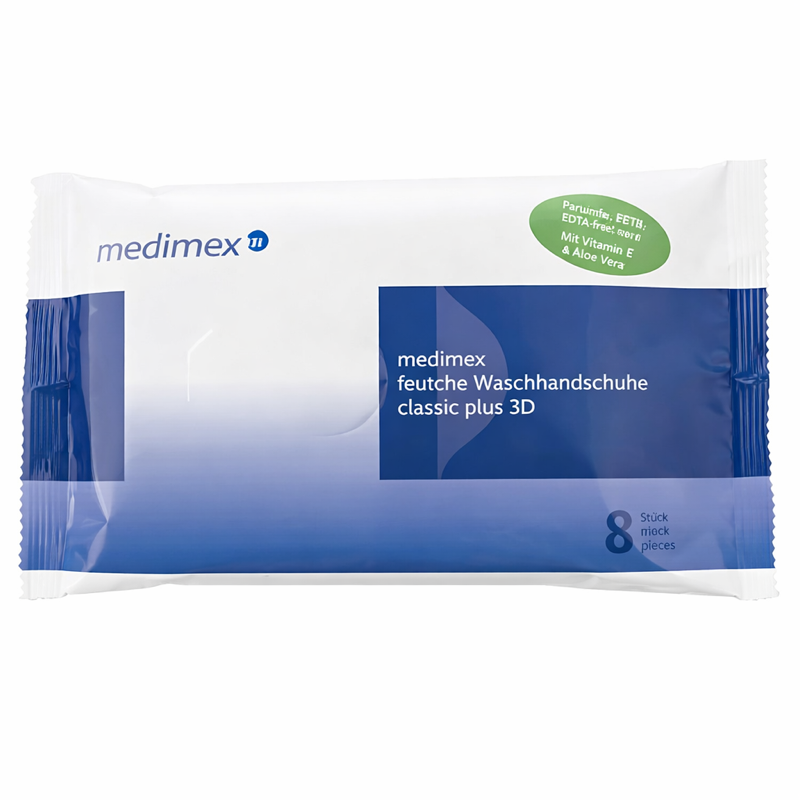 Waschhandschuhe feucht & desinfizierend (8 Stück) · MediMex classic plus 3D Antibac