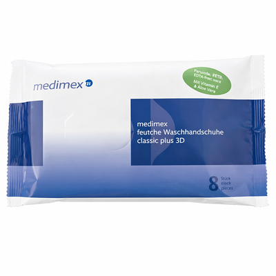 Waschhandschuhe feucht & desinfizierend (8 Stück) · MediMex classic plus 3D Antibac